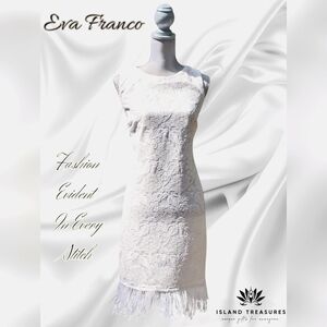Eva Franco Anthropologie Sz 8 White/Off-White Embroidered/Column Shape/Feathers